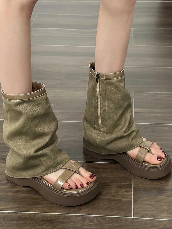 Hollow Split-Joint Split-Toe Zipper Boots Platform Shoes Sandals - Image 5