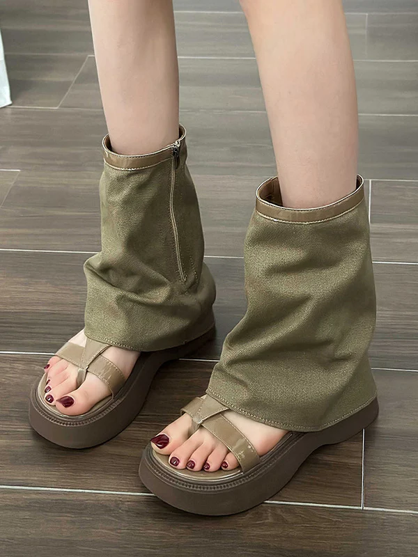 Hollow Split-Joint Split-Toe Zipper Boots Platform Shoes Sandals - Image 6