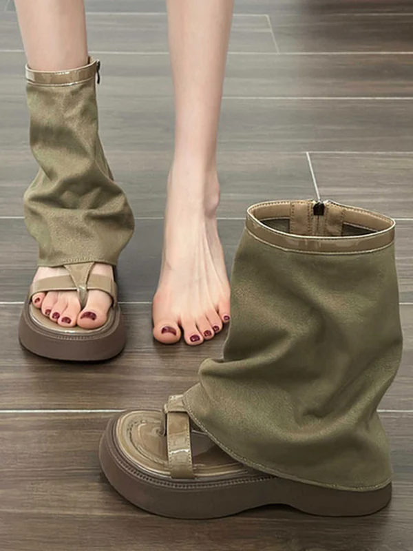 Hollow Split-Joint Split-Toe Zipper Boots Platform Shoes Sandals - Image 7