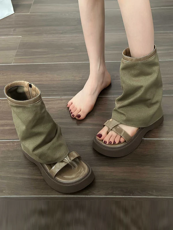 Hollow Split-Joint Split-Toe Zipper Boots Platform Shoes Sandals - Image 8