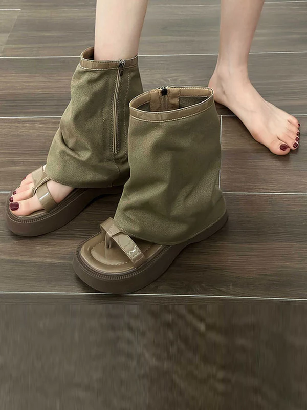 Hollow Split-Joint Split-Toe Zipper Boots Platform Shoes Sandals - Image 9