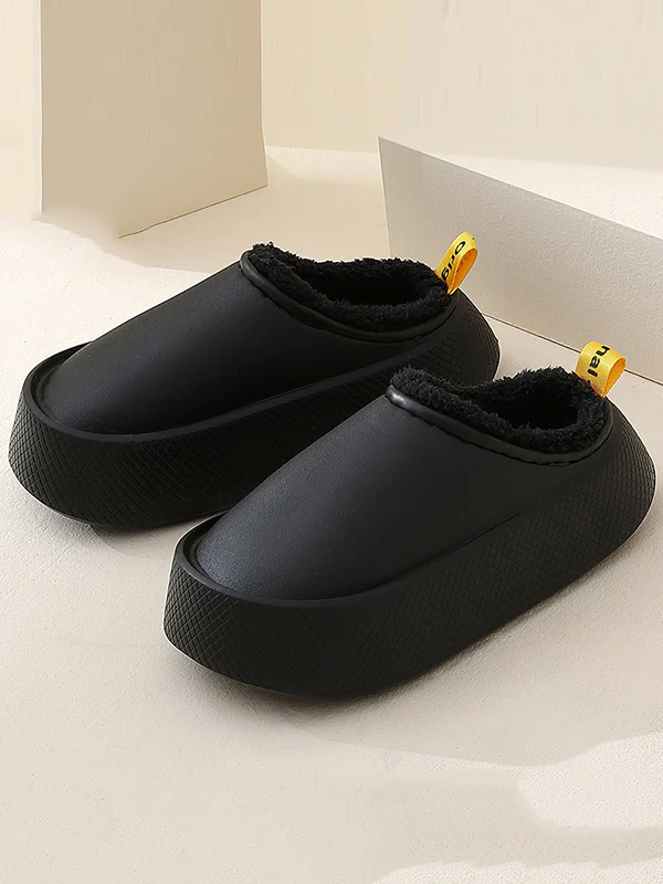 Home Non-Slip Keep Warm Velvet Waterproof Solid Color Slippers - Image 10