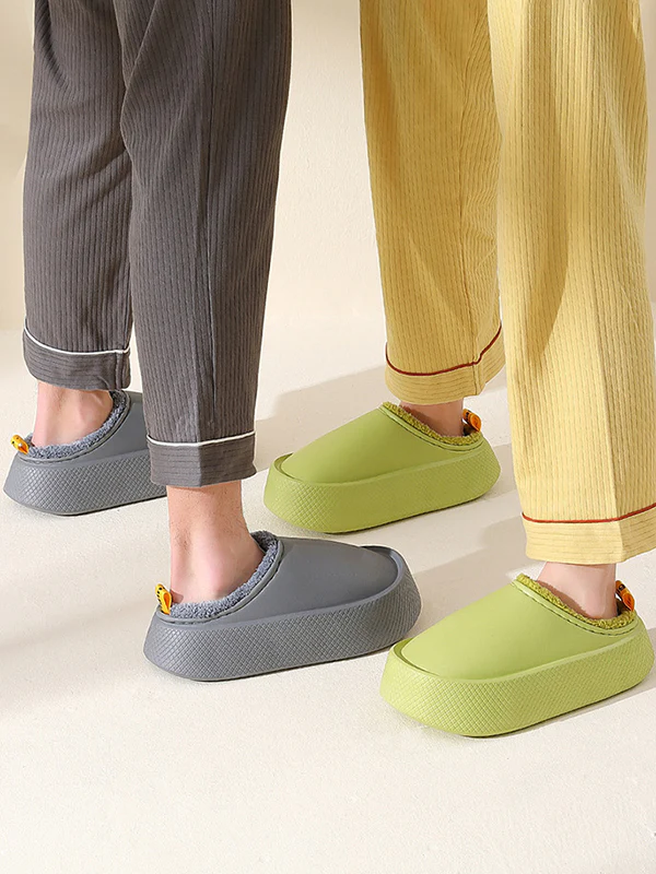 Home Non-Slip Keep Warm Velvet Waterproof Solid Color Slippers - Image 2