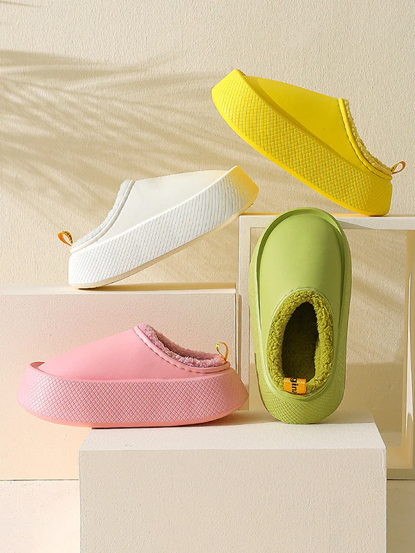 Home Non-Slip Keep Warm Velvet Waterproof Solid Color Slippers - Image 3