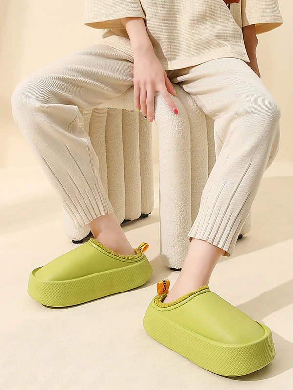 Home Non-Slip Keep Warm Velvet Waterproof Solid Color Slippers - Image 4