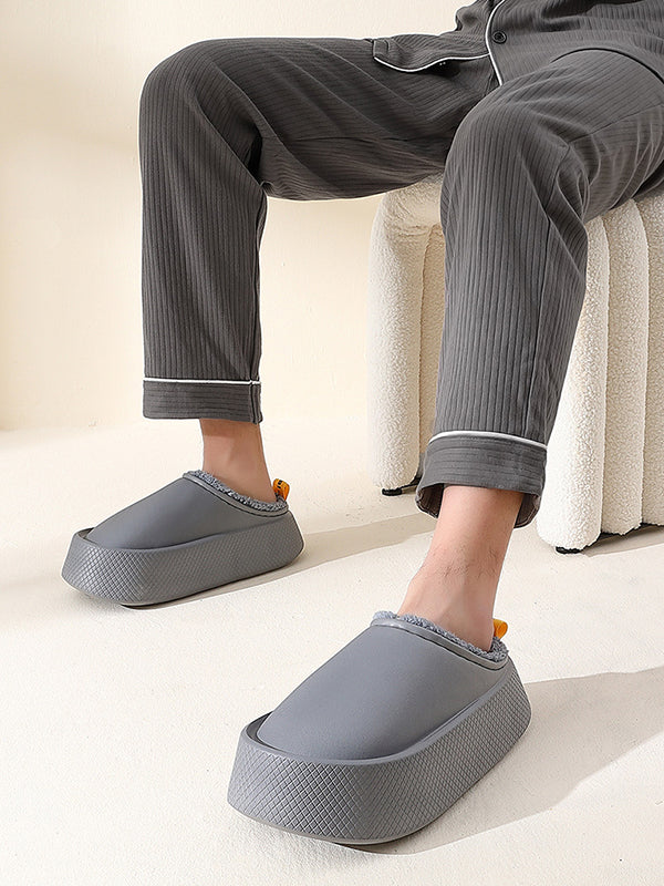 Home Non-Slip Keep Warm Velvet Waterproof Solid Color Slippers - Image 6