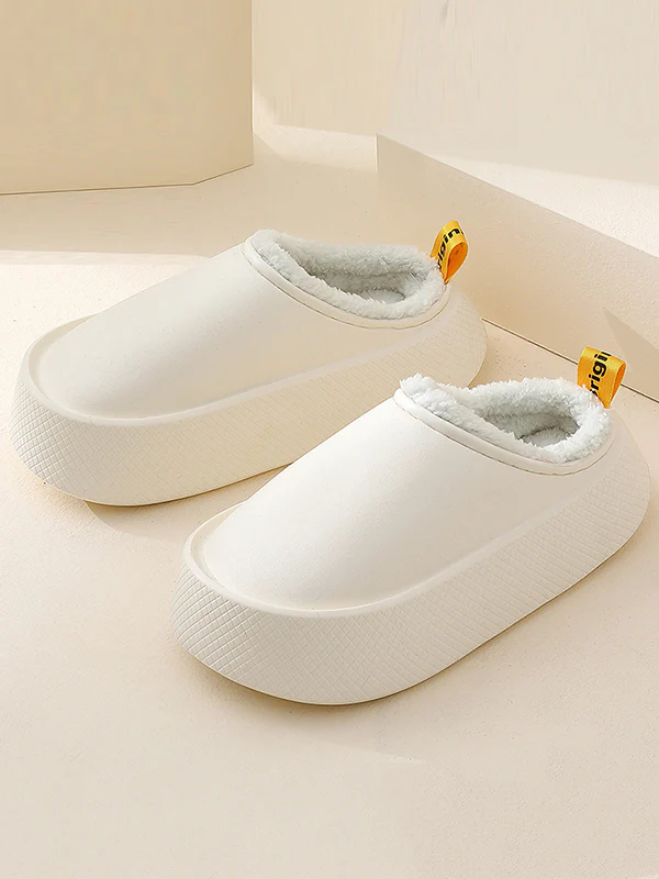 Home Non-Slip Keep Warm Velvet Waterproof Solid Color Slippers - Image 9