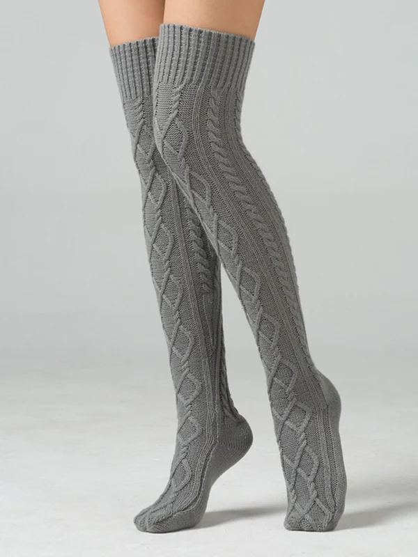 Home Wear Keep Warm Jacquard Solid Color Stockings Accessories - Image 2