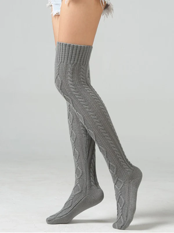 Home Wear Keep Warm Jacquard Solid Color Stockings Accessories - Image 3