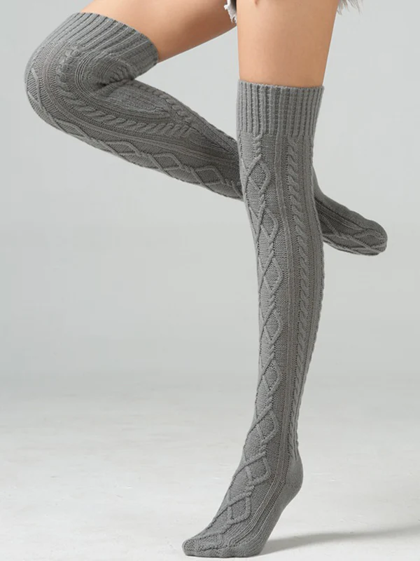 Home Wear Keep Warm Jacquard Solid Color Stockings Accessories - Image 4