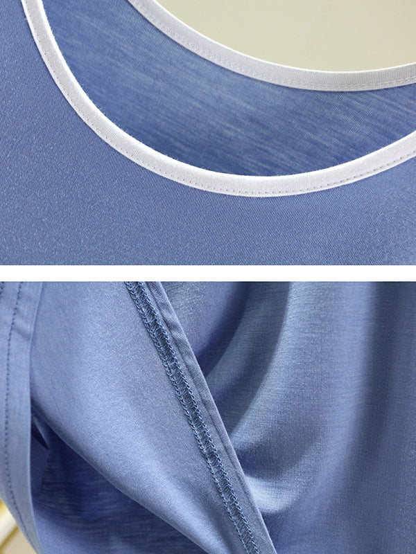 Home Wear Loose Sleeveless Contrast Color Round-Neck Vest&Shorts Pajamas Set - Image 9