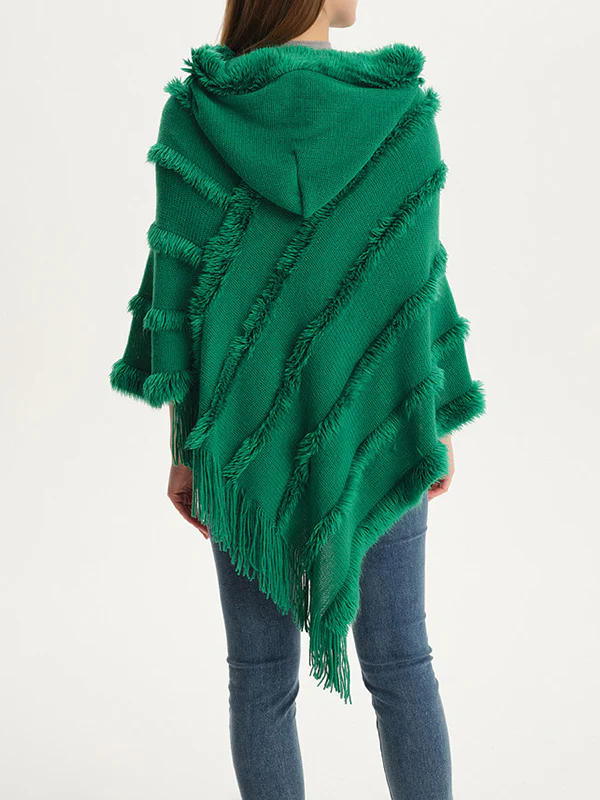 Hooded Keep Warm Solid Color Tasseled Cape Shawl&Cloak - Image 10