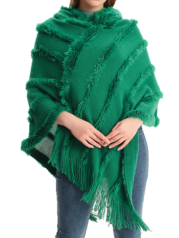 Hooded Keep Warm Solid Color Tasseled Cape Shawl&Cloak - Image 11