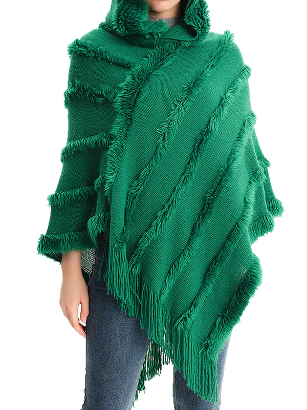 Hooded Keep Warm Solid Color Tasseled Cape Shawl&Cloak - Image 12