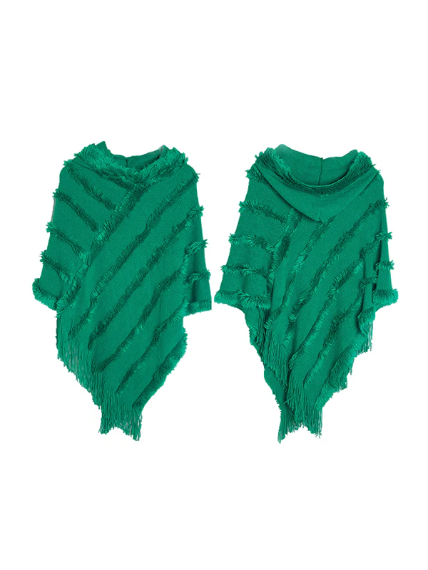 Hooded Keep Warm Solid Color Tasseled Cape Shawl&Cloak - Image 13