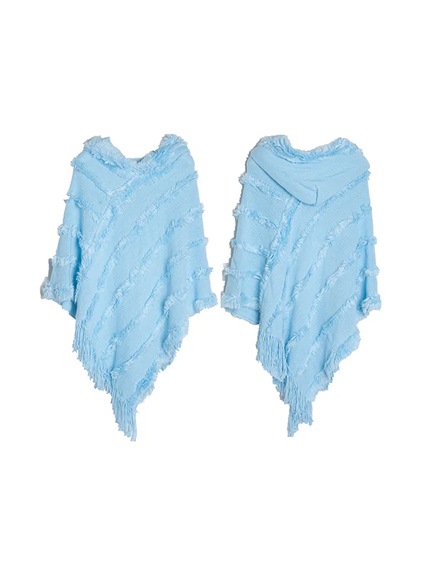 Hooded Keep Warm Solid Color Tasseled Cape Shawl&Cloak - Image 14