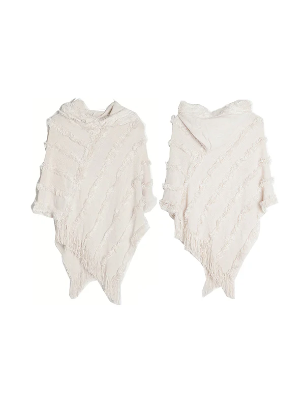 Hooded Keep Warm Solid Color Tasseled Cape Shawl&Cloak - Image 15