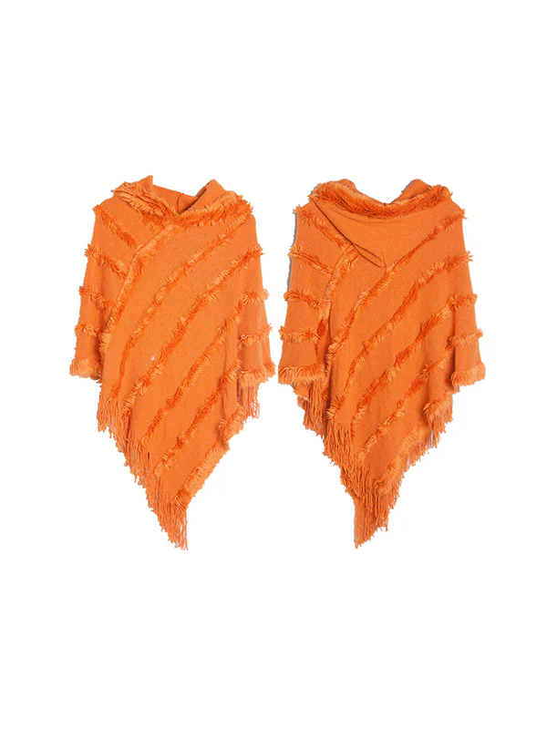 Hooded Keep Warm Solid Color Tasseled Cape Shawl&Cloak - Image 16