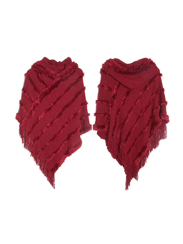 Hooded Keep Warm Solid Color Tasseled Cape Shawl&Cloak - Image 17