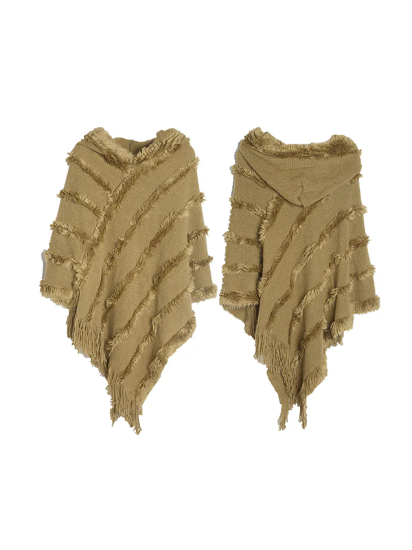 Hooded Keep Warm Solid Color Tasseled Cape Shawl&Cloak - Image 18