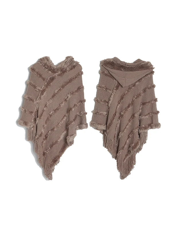 Hooded Keep Warm Solid Color Tasseled Cape Shawl&Cloak - Image 19