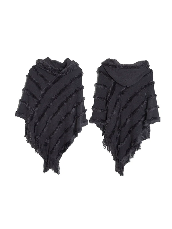 Hooded Keep Warm Solid Color Tasseled Cape Shawl&Cloak - Image 20