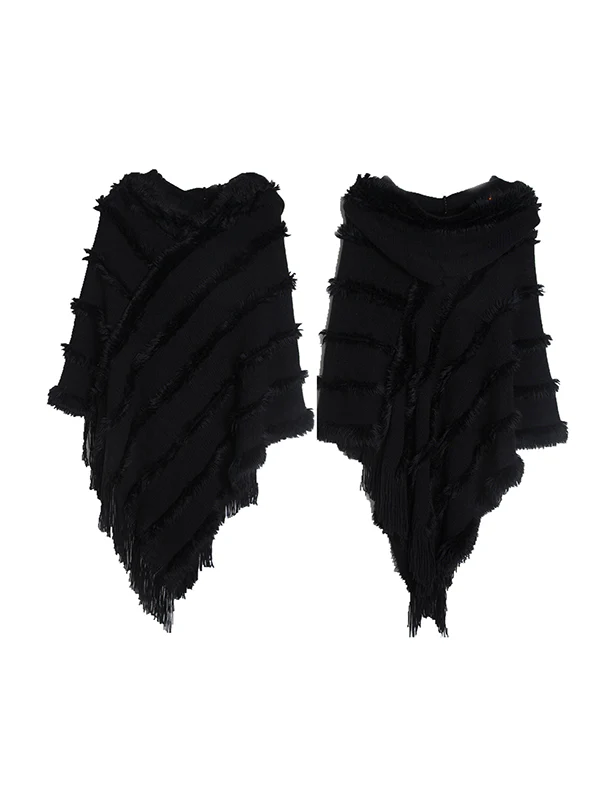 Hooded Keep Warm Solid Color Tasseled Cape Shawl&Cloak - Image 21