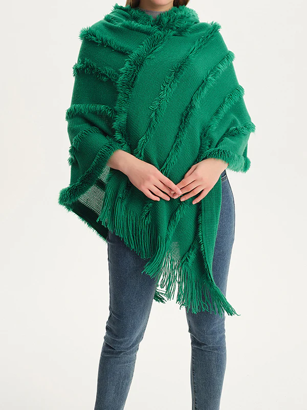 Hooded Keep Warm Solid Color Tasseled Cape Shawl&Cloak - Image 4
