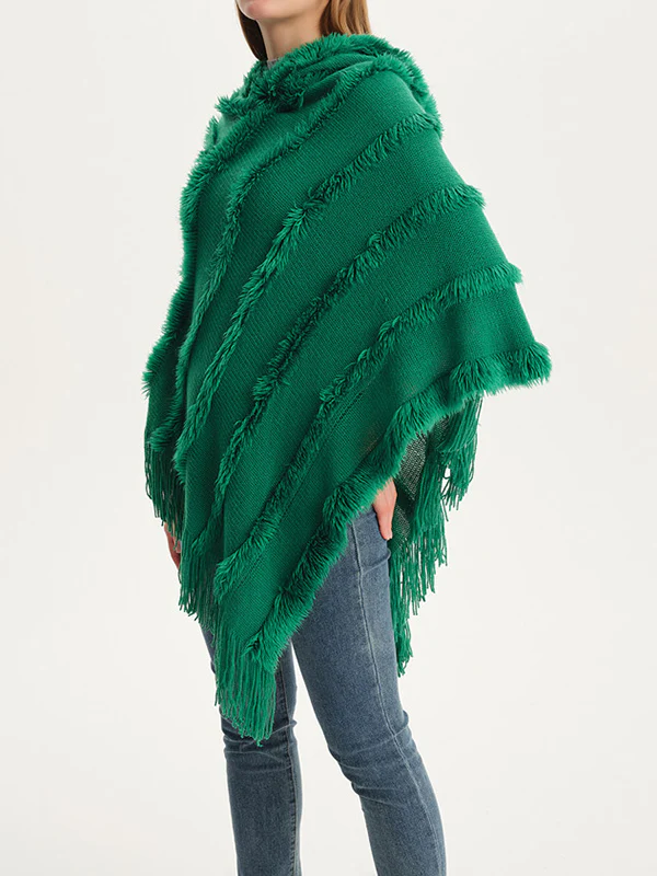 Hooded Keep Warm Solid Color Tasseled Cape Shawl&Cloak - Image 5