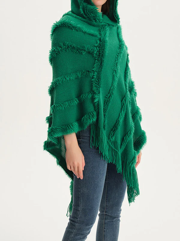 Hooded Keep Warm Solid Color Tasseled Cape Shawl&Cloak - Image 6