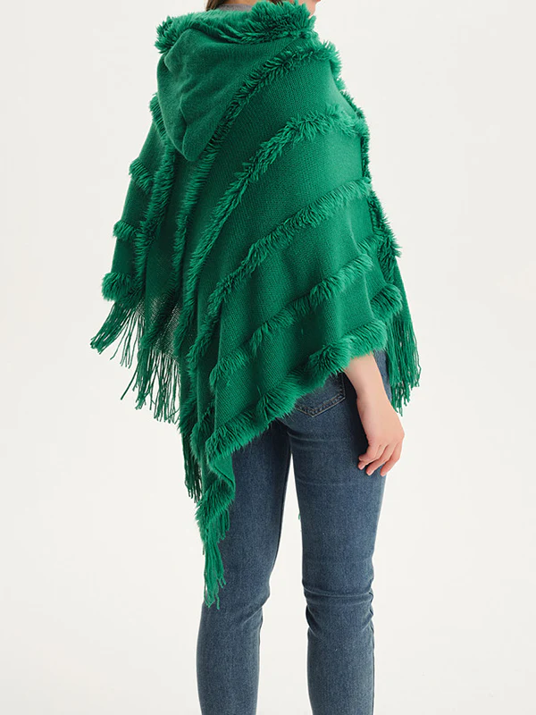 Hooded Keep Warm Solid Color Tasseled Cape Shawl&Cloak - Image 8