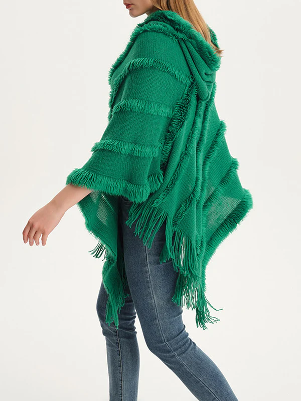 Hooded Keep Warm Solid Color Tasseled Cape Shawl&Cloak - Image 9