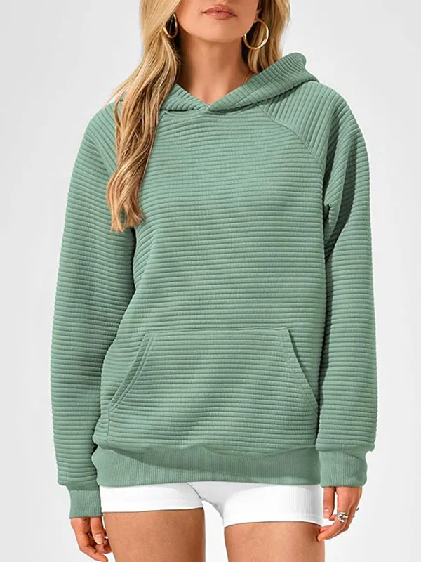 Hooded Long Sleeves Pockets Solid Color Split-Joint Hoodies Tops - Image 10