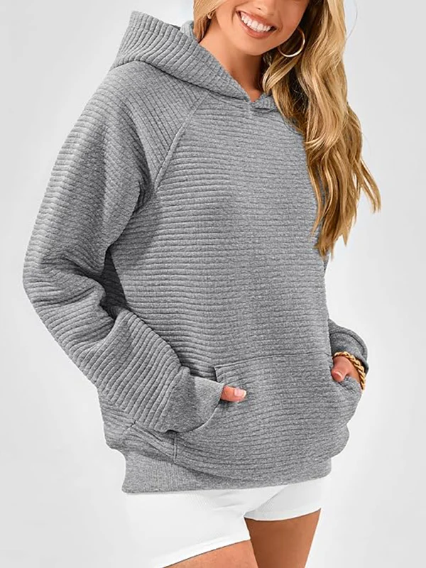 Hooded Long Sleeves Pockets Solid Color Split-Joint Hoodies Tops - Image 11
