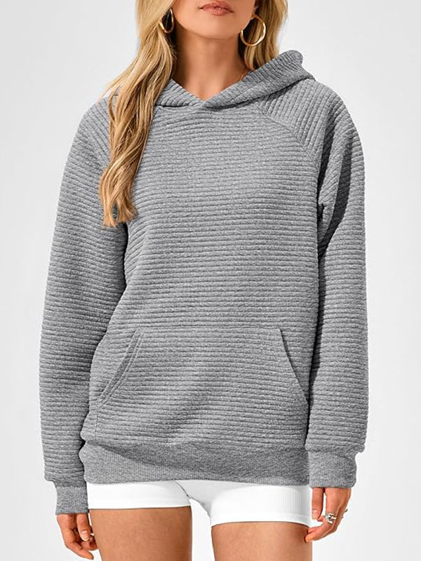 Hooded Long Sleeves Pockets Solid Color Split-Joint Hoodies Tops - Image 12