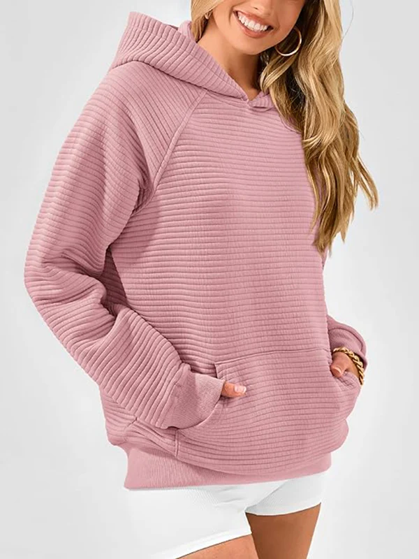 Hooded Long Sleeves Pockets Solid Color Split-Joint Hoodies Tops - Image 13