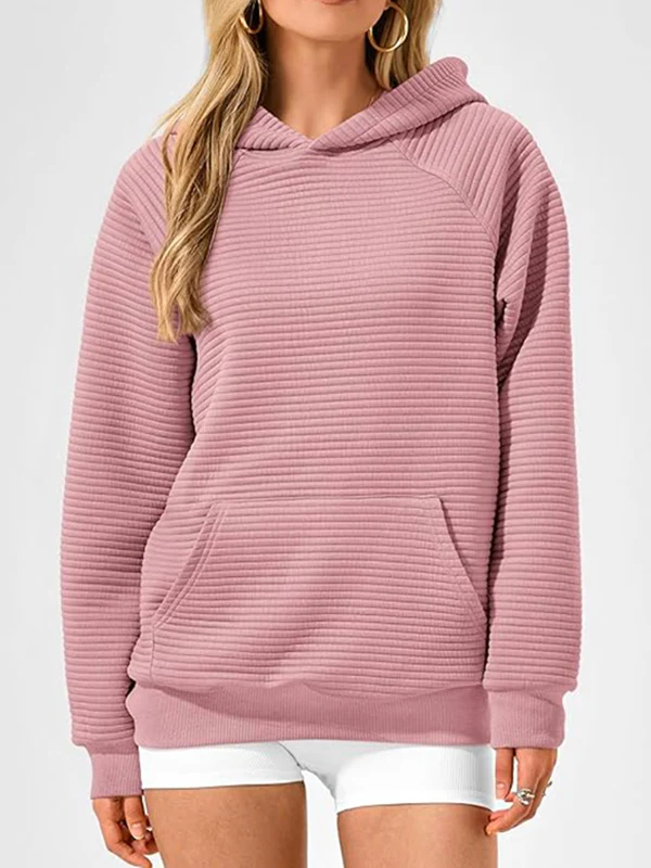 Hooded Long Sleeves Pockets Solid Color Split-Joint Hoodies Tops - Image 14