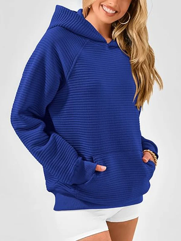 Hooded Long Sleeves Pockets Solid Color Split-Joint Hoodies Tops - Image 15