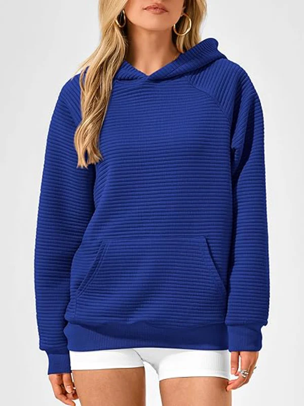 Hooded Long Sleeves Pockets Solid Color Split-Joint Hoodies Tops - Image 16
