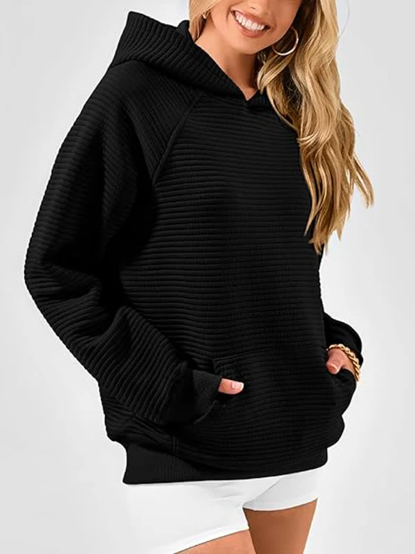 Hooded Long Sleeves Pockets Solid Color Split-Joint Hoodies Tops - Image 17