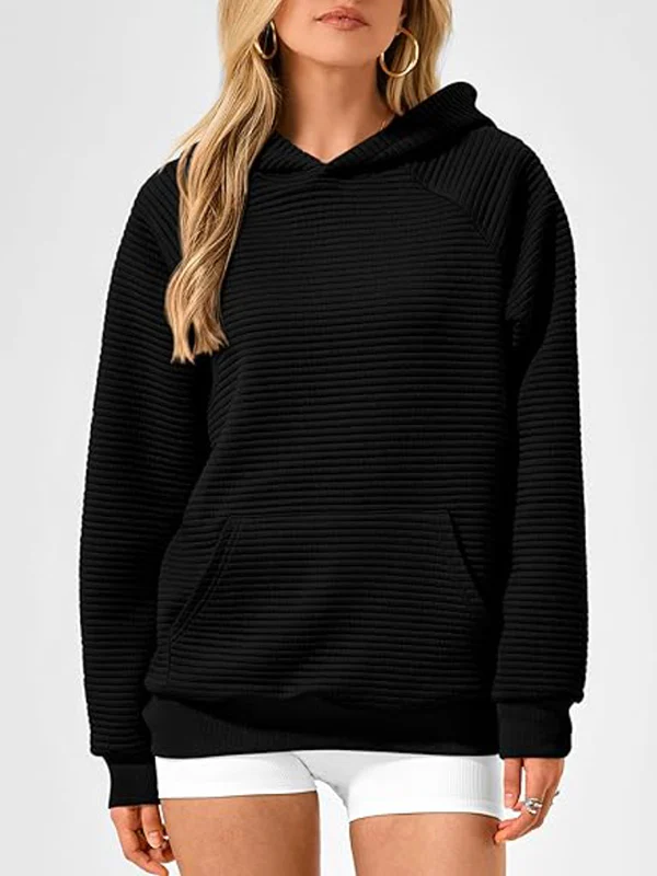 Hooded Long Sleeves Pockets Solid Color Split-Joint Hoodies Tops - Image 18