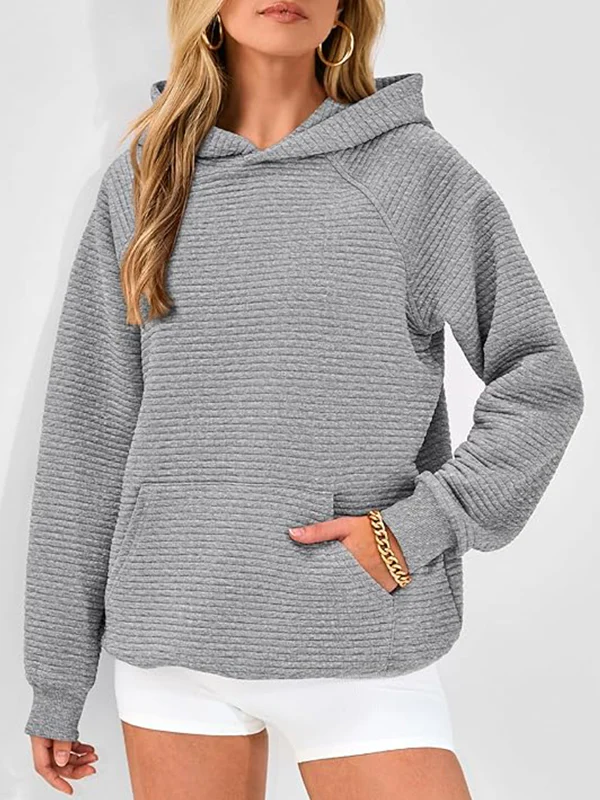 Hooded Long Sleeves Pockets Solid Color Split-Joint Hoodies Tops - Image 2