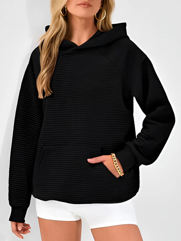 Hooded Long Sleeves Pockets Solid Color Split-Joint Hoodies Tops - Image 3