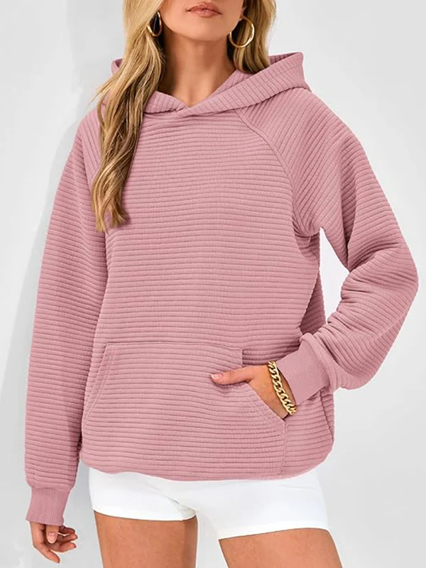 Hooded Long Sleeves Pockets Solid Color Split-Joint Hoodies Tops - Image 4