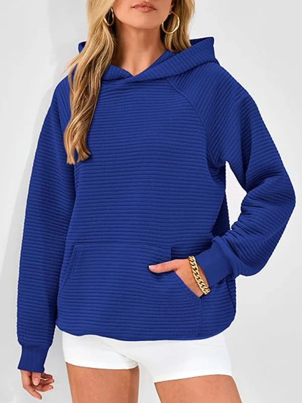 Hooded Long Sleeves Pockets Solid Color Split-Joint Hoodies Tops - Image 5