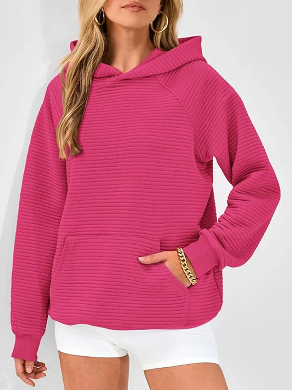Hooded Long Sleeves Pockets Solid Color Split-Joint Hoodies Tops - Image 6