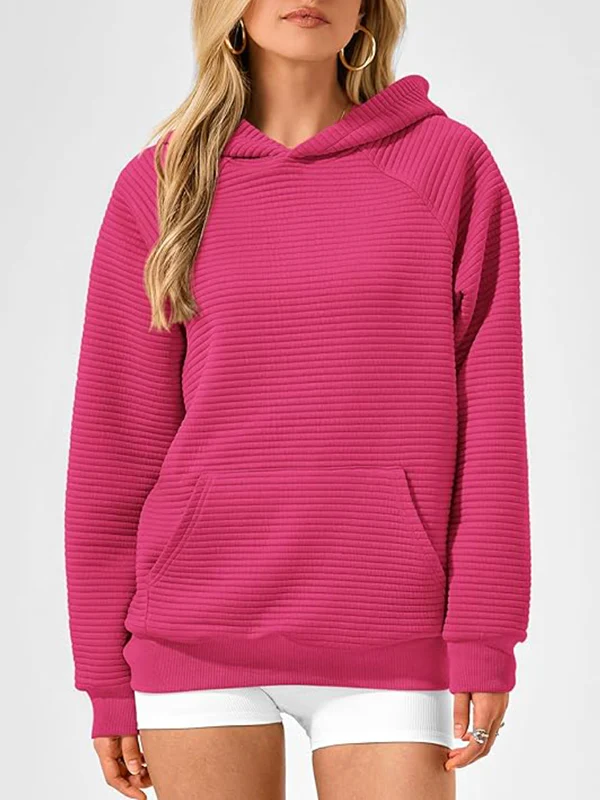 Hooded Long Sleeves Pockets Solid Color Split-Joint Hoodies Tops - Image 7