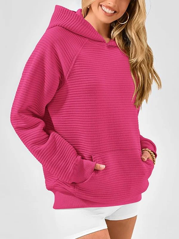 Hooded Long Sleeves Pockets Solid Color Split-Joint Hoodies Tops - Image 8