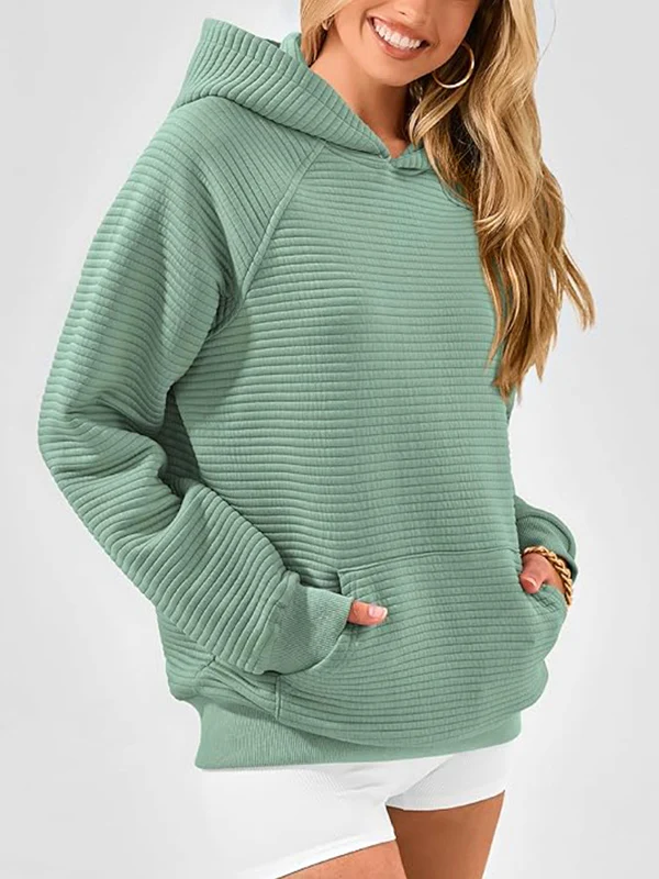 Hooded Long Sleeves Pockets Solid Color Split-Joint Hoodies Tops - Image 9