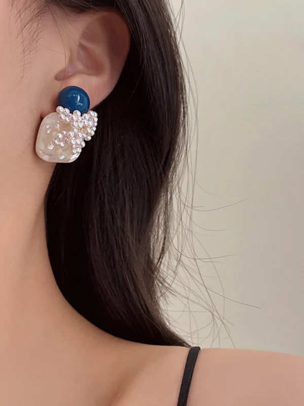 Imitation Pearl Geometric Eardrop Earrings Accessories - Image 2